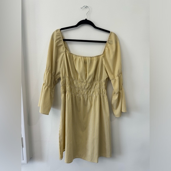 Lulu’s Lunch Date Mustard Yellow Gingham Bell Sleeve Mini Dress - XL - Picture 3 of 4